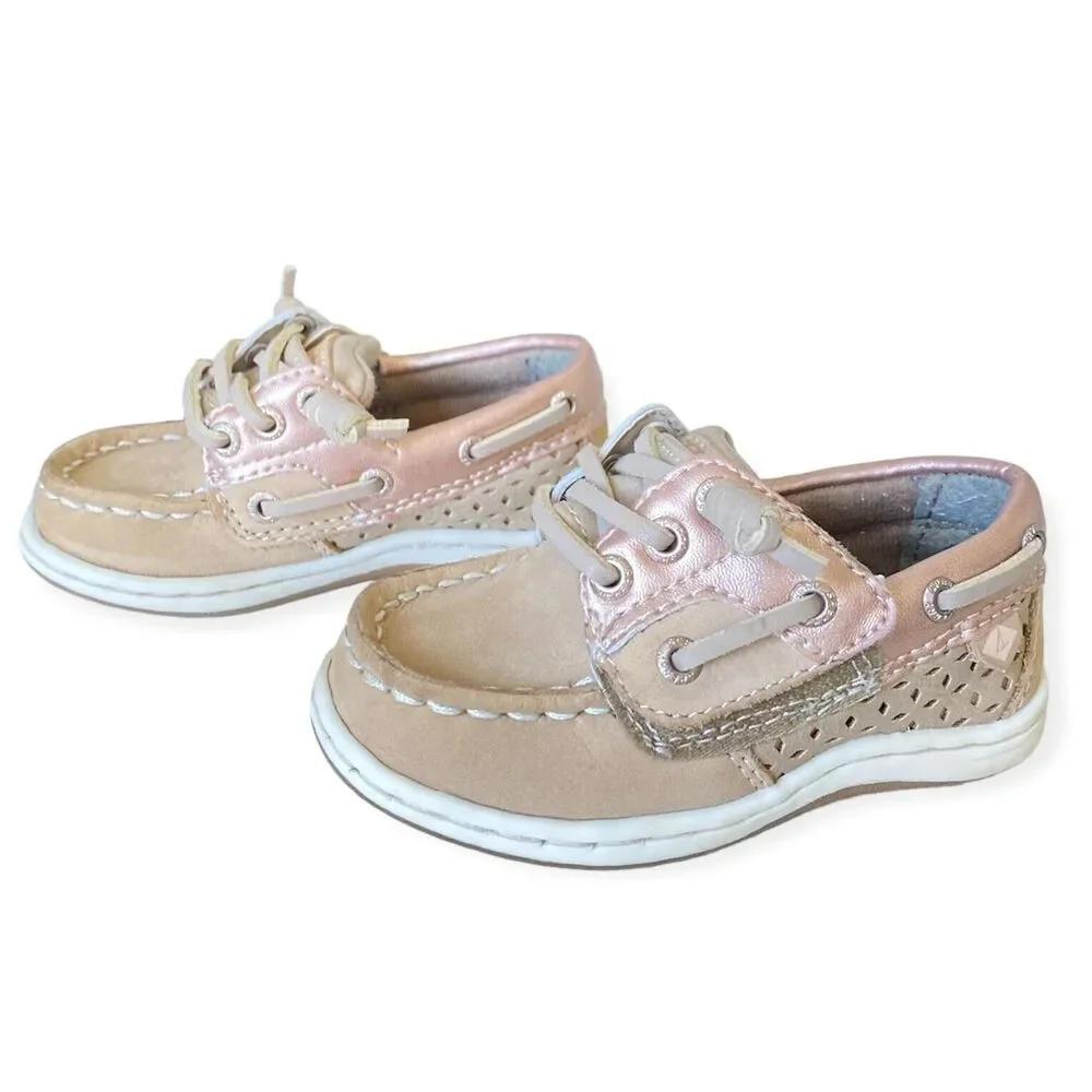 SPERRY TOP-SIDER Boat Shoes Size 6 Toddler Deck Shoes Slip On Pink Tan